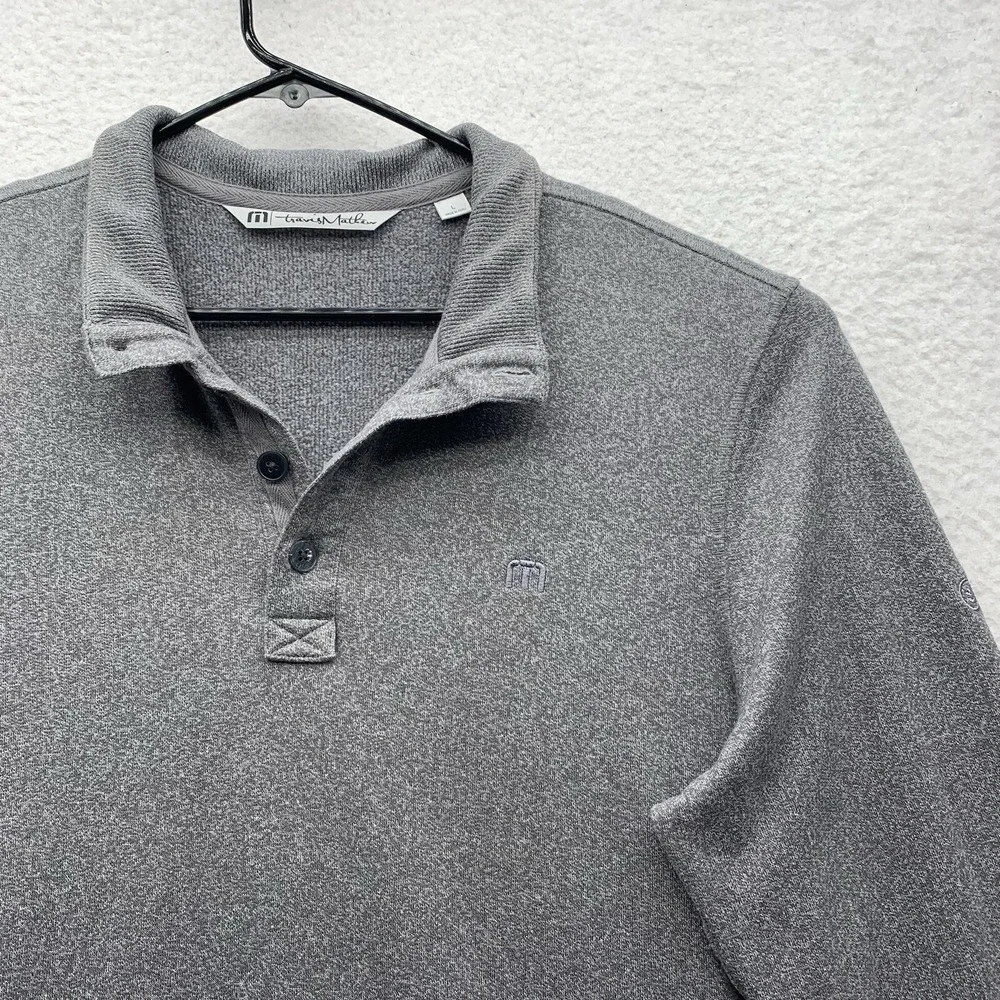 Travis Mathew Sweater Mens Large L Gray Golf Pullover Fleece Lined Collared Dad